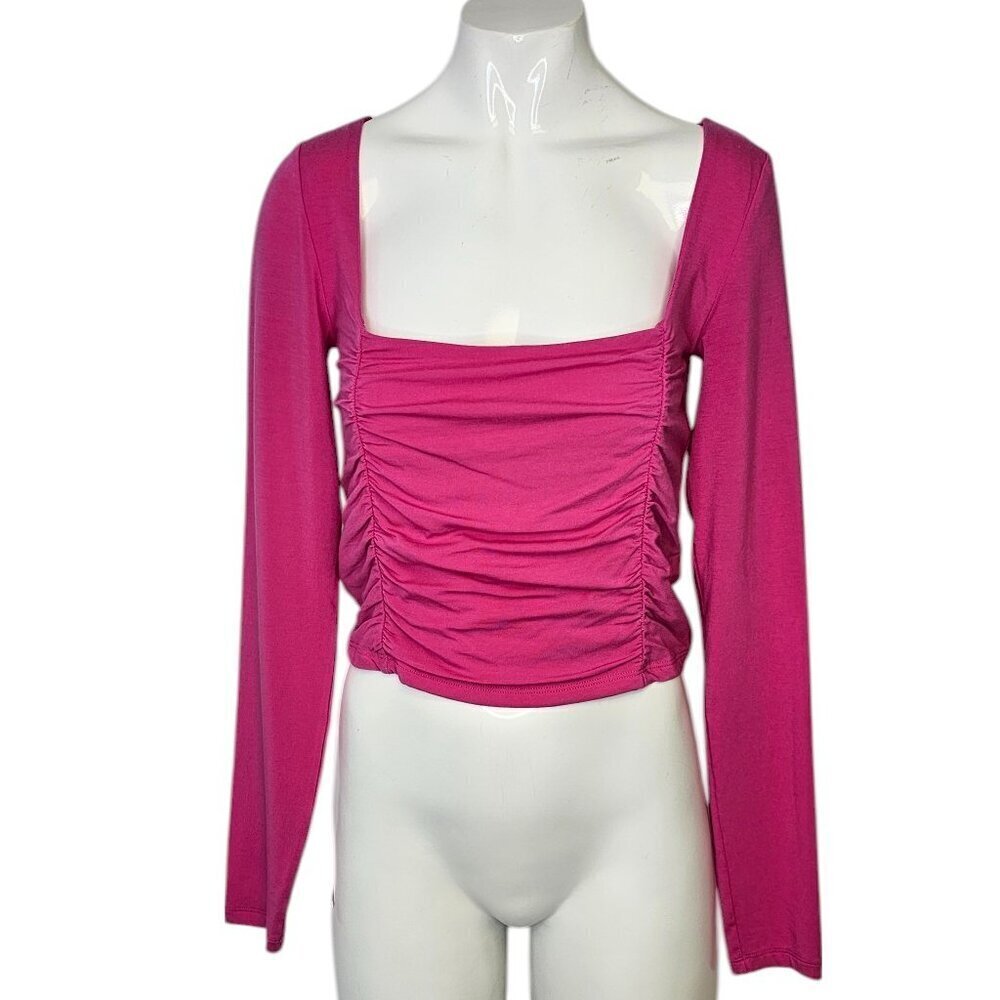 Aritzia Wilfred Lydia Top, Ruched, Square Neck, Long Sleeve, Pink, Tencel, Sz M